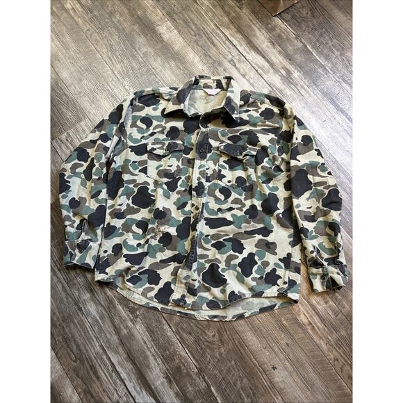 VTG 70s Size 17 XL Frostproof USA Made Camo Long Sleeve Button Up Hunting Shirt - Picture 1 of 6